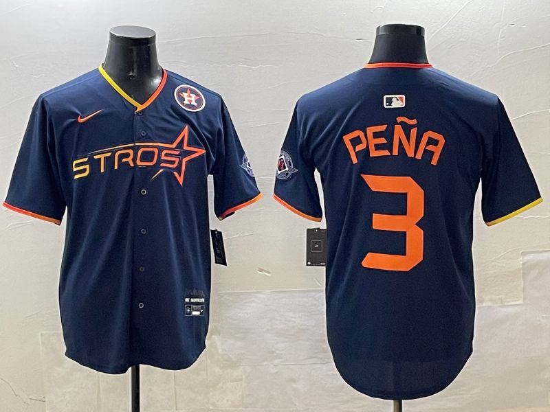Men Houston Astros #3 Pena Drak Blue Three generations Joint Name 2025 Nike MLB Jersey style 6